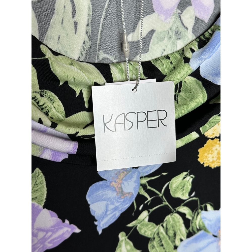 NWT Kasper Floral Print Cowl Neck Cap Sleeve Blouse size Small Black/Green - Picture 4 of 8